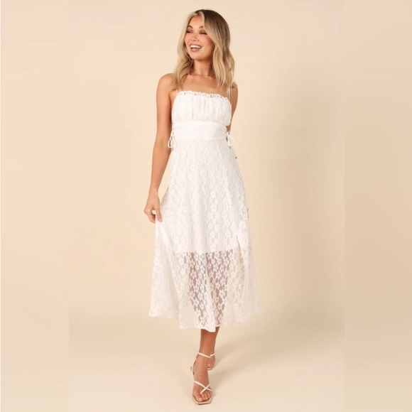 Bridal White Lace Midi Dress - Picture 1 of 10